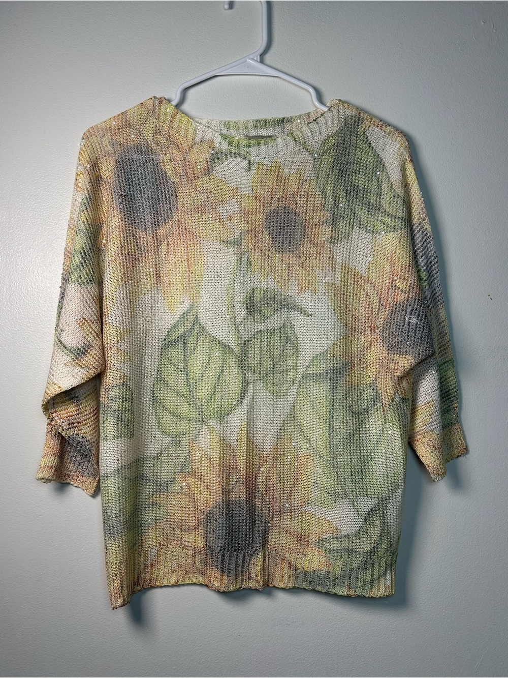 Sioni Sunflower Sequin Sweater Women's Sz Small Lightweight Sparkle Cottagecore
